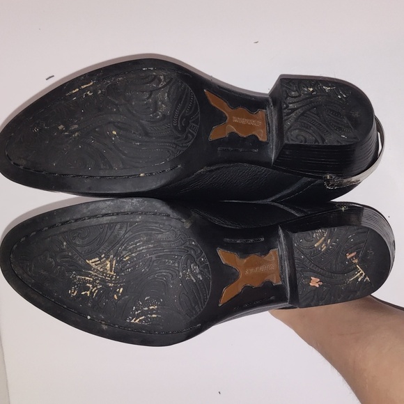 Road Wolf Black Low Leather Cowboy Western Ankle Booties With Silver Accents 6.5 - Picture 6 of 10